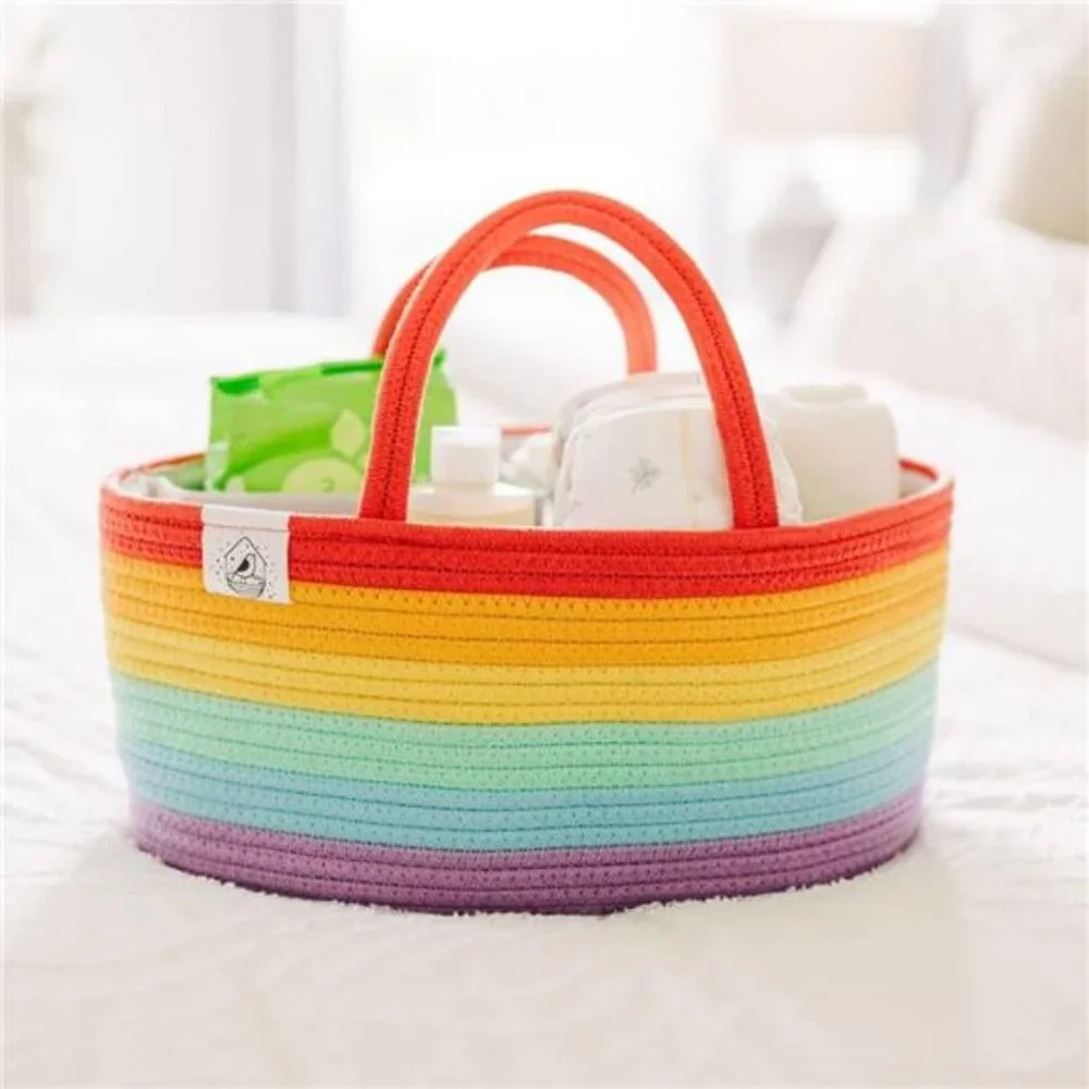 Rope Diaper Caddy Basket Baby Diaper Organizer, Rainbow